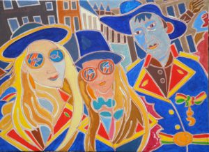 Mes petits-enfants au carnaval de Maastricht Peinture de Henri LANDIER 2016 73x100 cm Prix : 15 000 €