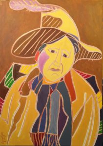 Autoportrait au chapeau à la plume 2016 Peinture de Henri LANDIER 2009 92x60 cm Prix : 13 000 €
