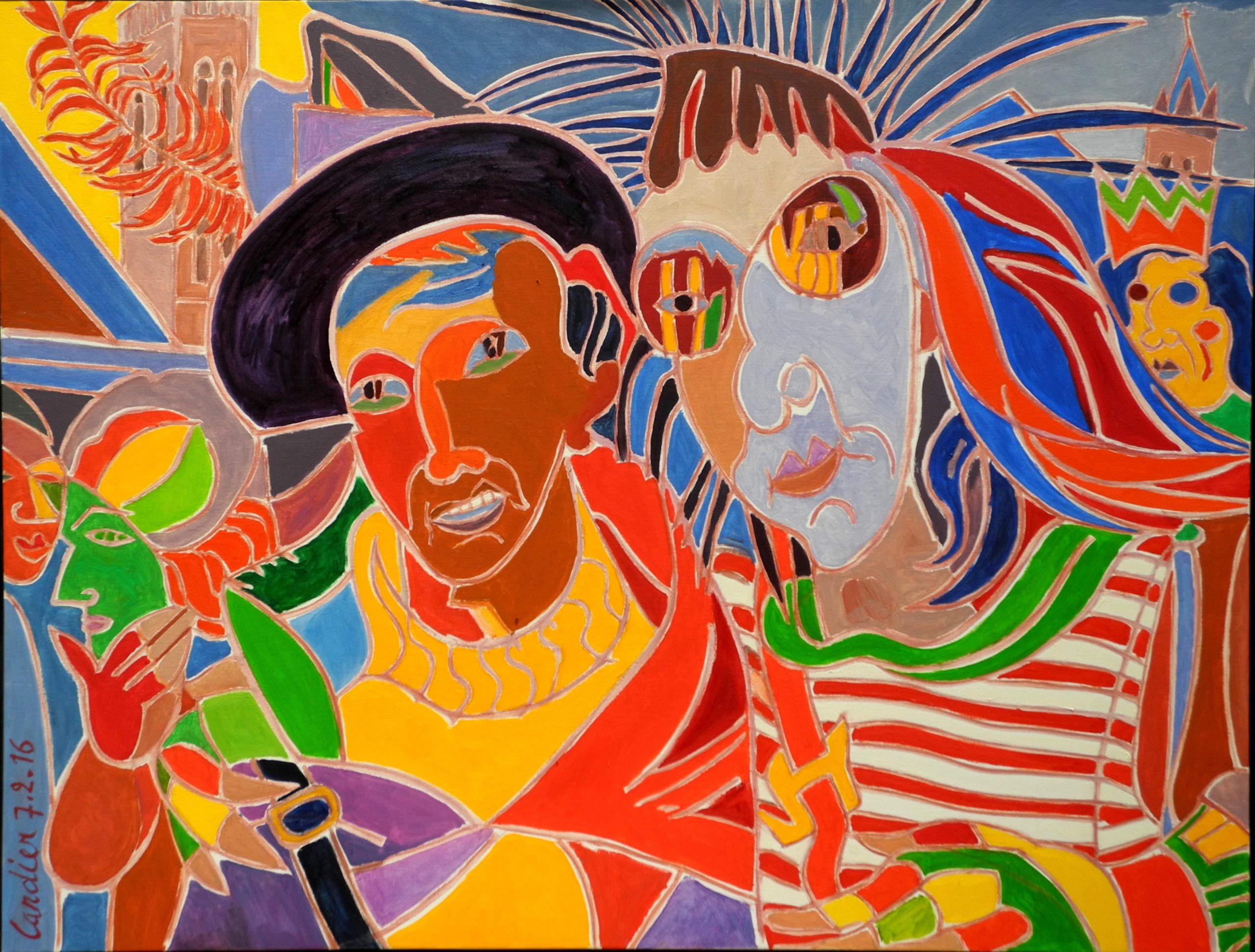 L'artiste et le fou au carnaval Peinture de Henri LANDIER
