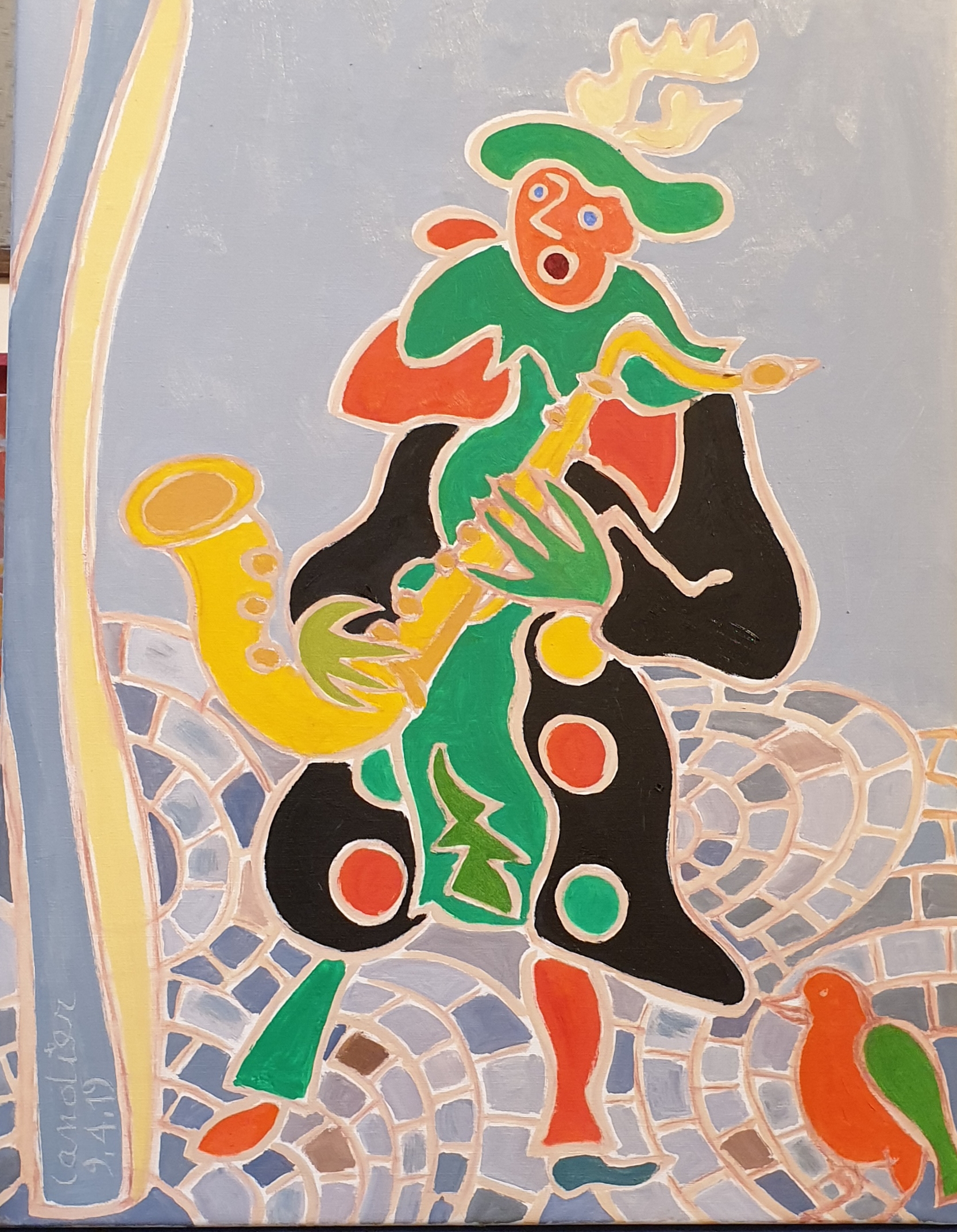 Le saxo du carnaval Peinture de Henri LANDIER 2019 65x50 cm Prix : 7 800 €