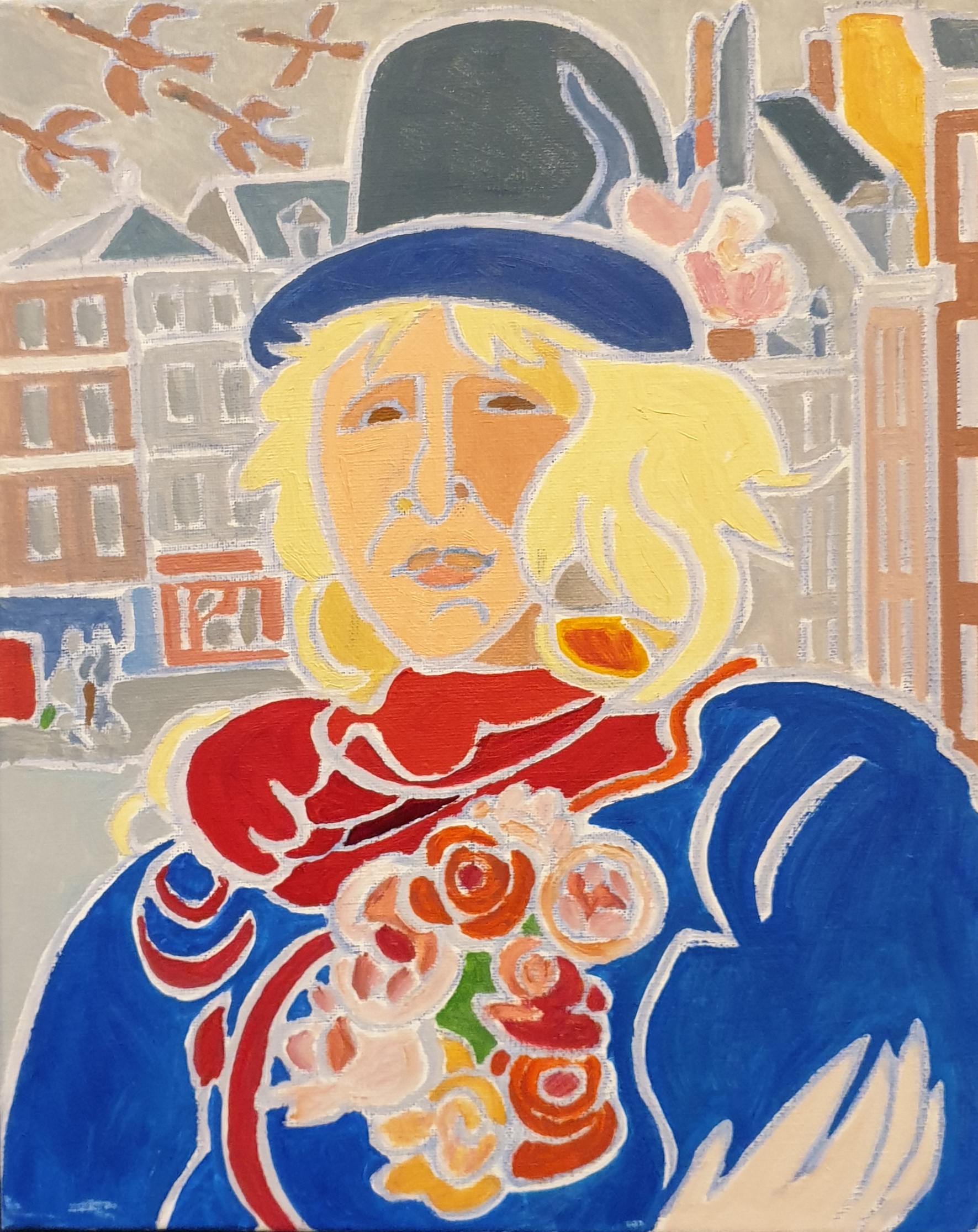 Béatrice au chapeau bleu Peinture de Henri LANDIER 2019 41x33 cm Prix : 4 900 €