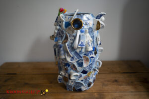 Blue blue and gold vase - by Annemarie Zybrandy - Image 3