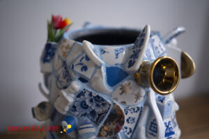 Blue blue and gold vase - by Annemarie Zybrandy - Image 4